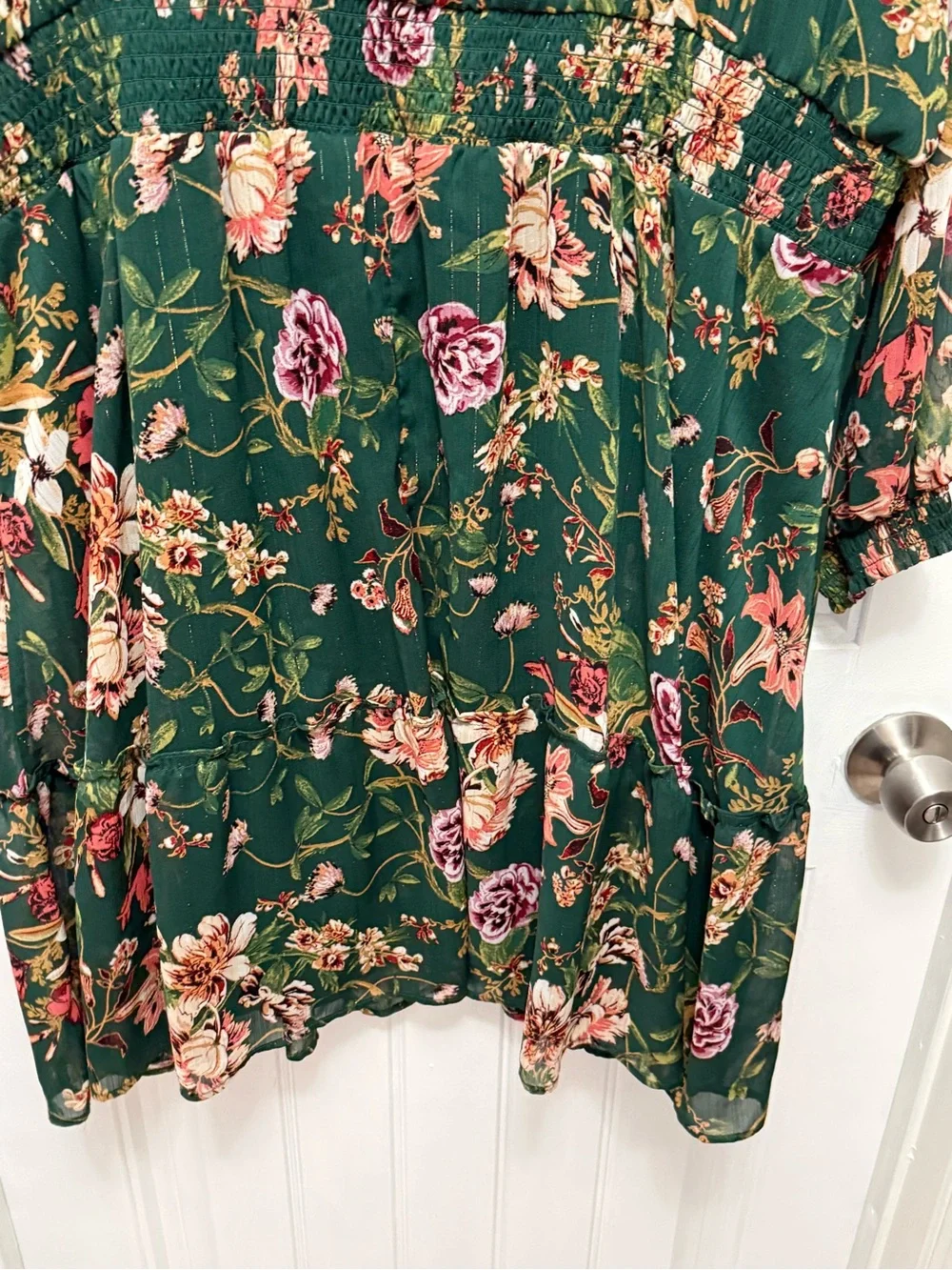 Maurices Womens 3X Green Pink Floral V-Neck Long Sleeve Ruffle Dress (G-8)